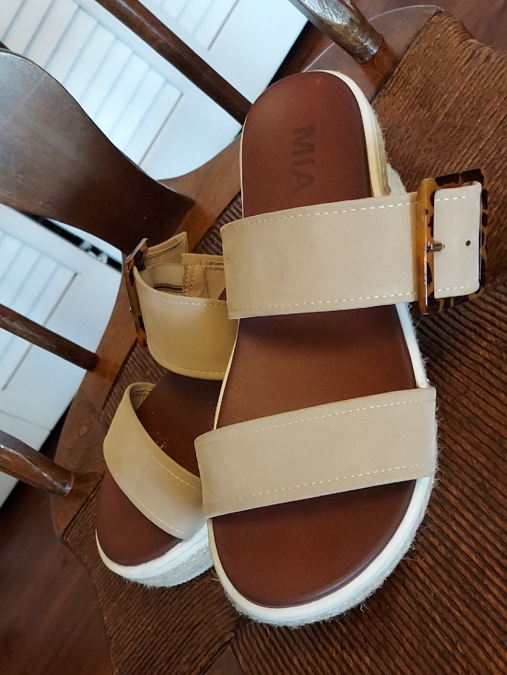 MIA Beige Double-Strap Slide Sandal with Buckle - Picture 4 of 7
